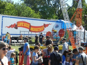 A whimsical example of domino causality: Life Size Mousetrap, World Maker Faire, New York 2013